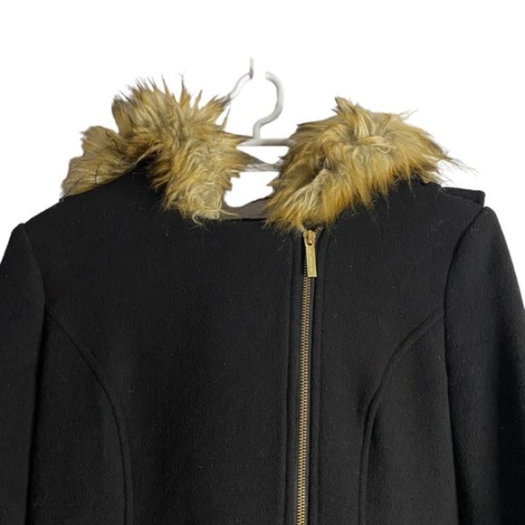 Michael Kors Women's Black Wool Faux Fur Hooded Jacket - Picture 2 of 9